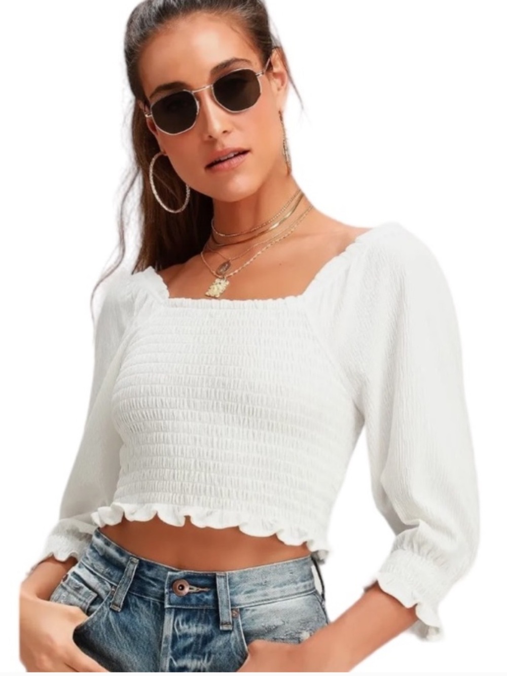 FREE PEOPLE Brencye Smocked Crop Top